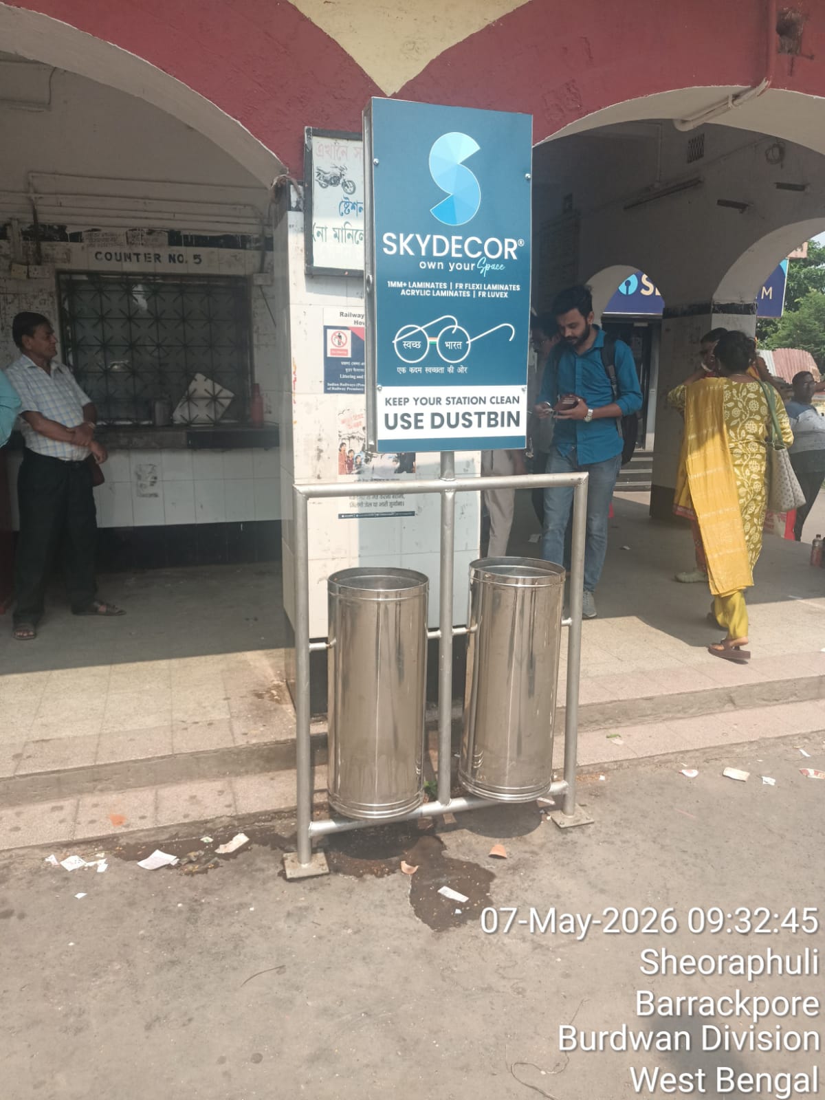 The Skydecor Team proudly undertook a Corporate Social Responsibility (CSR) initiative by installing waste bins at multiple railway stations, contributing to cleaner public spaces and promoting environmental awareness among commuters.